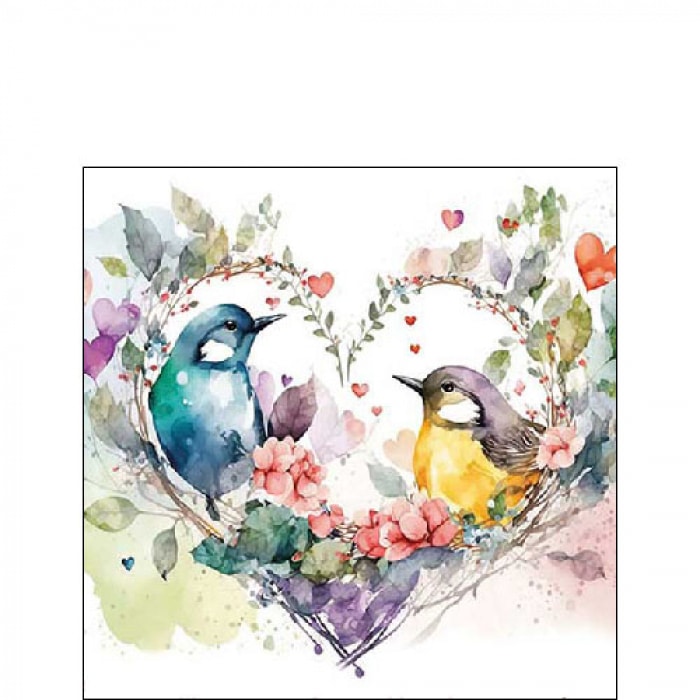 Serviettes Couple d?Oiseaux Amoureux (x20)
